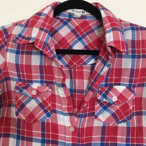 💜 Forever 21 Plaid button down shirt. Small